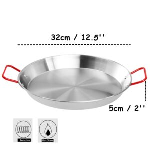 Lyellfe 2 Pack Stainless Steel Paella Pan, 12-1/2 Inch Paella Pan with Double Handles, Nonstick Flying Pans for Camping and Gathering, Oven and Induction Safe, 32cm