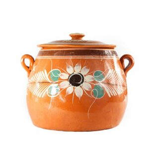 olla de barro frijolera w/ lid 3.5 qt. canterito cazuela traditional floral decorative artisan artesania