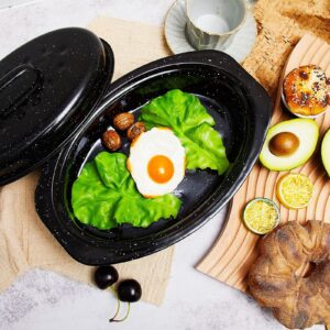 Laedau Granite Roaster Pan 13 Inch Multi Use Oval Roaster with Lid Small Granite Roaster Pot for Turkey, Small Chicken, Roast Baking Pan, Black Speckled Enamel Cookware, Roast 7 Lb Birds