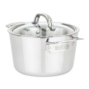 viking culinary contemporary 3-ply stainless steel soup pot, 3.4 quart, includes glass lid, dishwasher, oven safe, works on all cooktops including induction