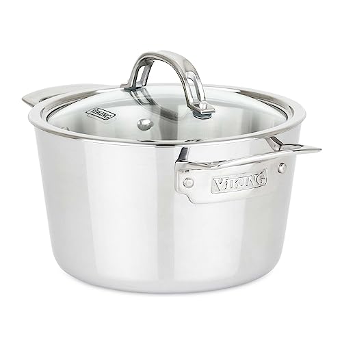 Viking Culinary Contemporary 3-Ply Stainless Steel Soup Pot, 3.4 Quart, Includes Glass Lid, Dishwasher, Oven Safe, Works on All Cooktops including Induction