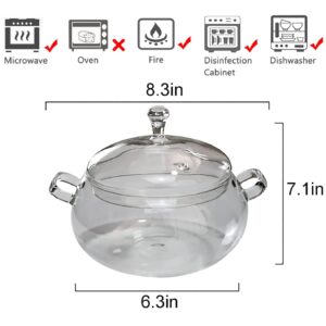 XJLVSV Glass Ramen Soup Bowl with Lid and Handle,2.5L/80oz Glass Cookware Set Cooking Pot Saucepan for Pasta Noodle, Soup, Milk