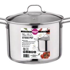 Gourmet Edge 16-Quart Stock Pot - Stainless Steel Soup Pots with Lid as Dishwasher and Oven Safe Cookware, Silver