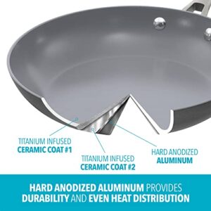 Bialetti 10" Ceramic Pro Non-Stick Hard Anodized Aluminum Frying Pan, Gray