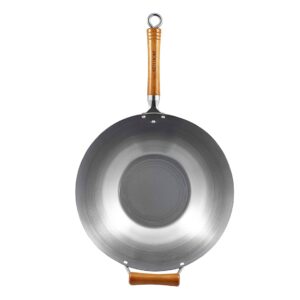 ken hom excellence carbon steel uncoated wok - uncoated carbon steel wok - stir-frying wok & pan - hand wash only - 14 inches