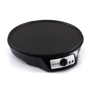 Electric Crepe Maker Pan & Griddle - 12 Inch Nonstick Cooktop - LED Indicators & Adjustable Temperature Control - Includes Spatula, Batter Spreader - Cooks Crepes, Roti & Pancakes