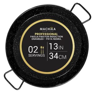 machika paella pan| professional induction cookware| enameled steel nonstick pan for cooking mediterranean food, steaks & more | ideal for restaurants, catering, events | 2 servings | 13 in |