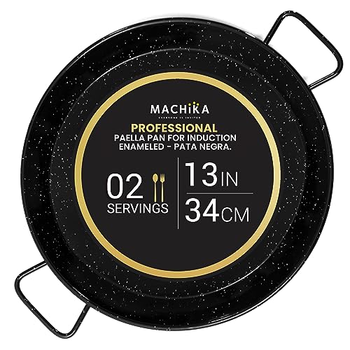 Machika Paella Pan| Professional Induction Cookware| Enameled Steel Nonstick Pan for Cooking Mediterranean Food, Steaks & More | Ideal for Restaurants, Catering, Events | 2 Servings | 13 in |