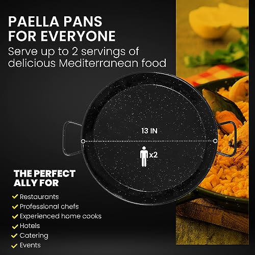 Machika Paella Pan| Professional Induction Cookware| Enameled Steel Nonstick Pan for Cooking Mediterranean Food, Steaks & More | Ideal for Restaurants, Catering, Events | 2 Servings | 13 in |