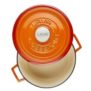 LAVA 7 Quarts Cast Iron Dutch Oven: Multipurpose Stylish Round Shape Dutch Oven Pot with Glossy Sand-Colored Three Layers of Enamel Coated Interior with Trendy Lid (Orange)