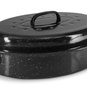 Eternal Living Granite Roasting Pans, Black (15" Oval Roaster Pan With Lid)