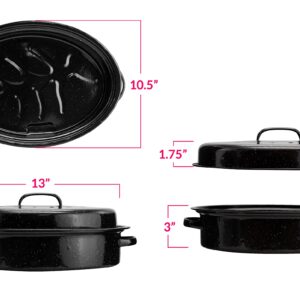 Eternal Living Granite Roasting Pans, Black (15" Oval Roaster Pan With Lid)