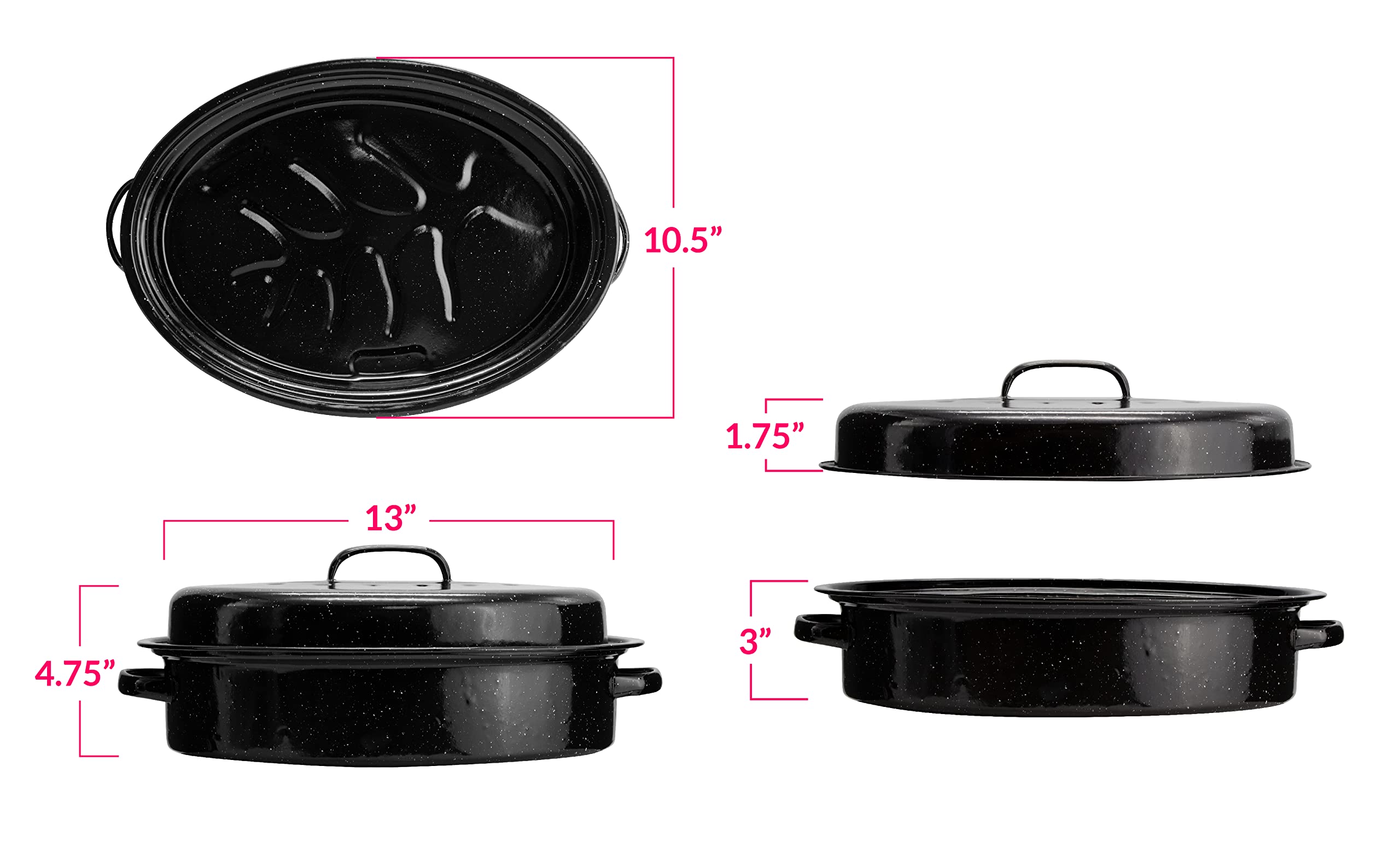 Eternal Living Granite Roasting Pans, Black (15" Oval Roaster Pan With Lid)