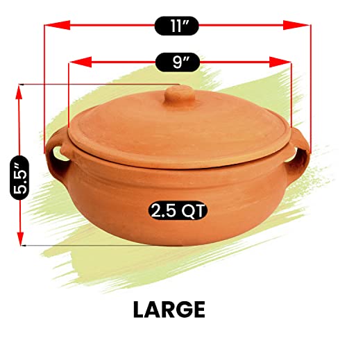 Ancient Cookware, Indian Clay Curry Pot, Large, 9 Inch, 2.5 Quarts