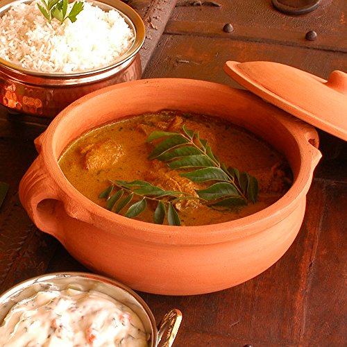 Ancient Cookware, Indian Clay Curry Pot, Large, 9 Inch, 2.5 Quarts