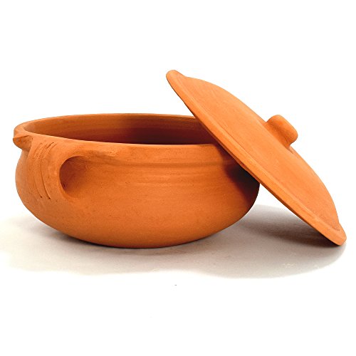 Ancient Cookware, Indian Clay Curry Pot, Large, 9 Inch, 2.5 Quarts