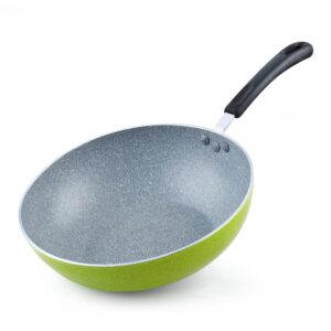 Cook N Home 2596 Nonstick Stir Fry Pan, Green Marble Pattern, 30cm 12-Inch Wok