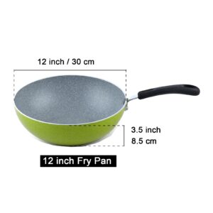 Cook N Home 2596 Nonstick Stir Fry Pan, Green Marble Pattern, 30cm 12-Inch Wok