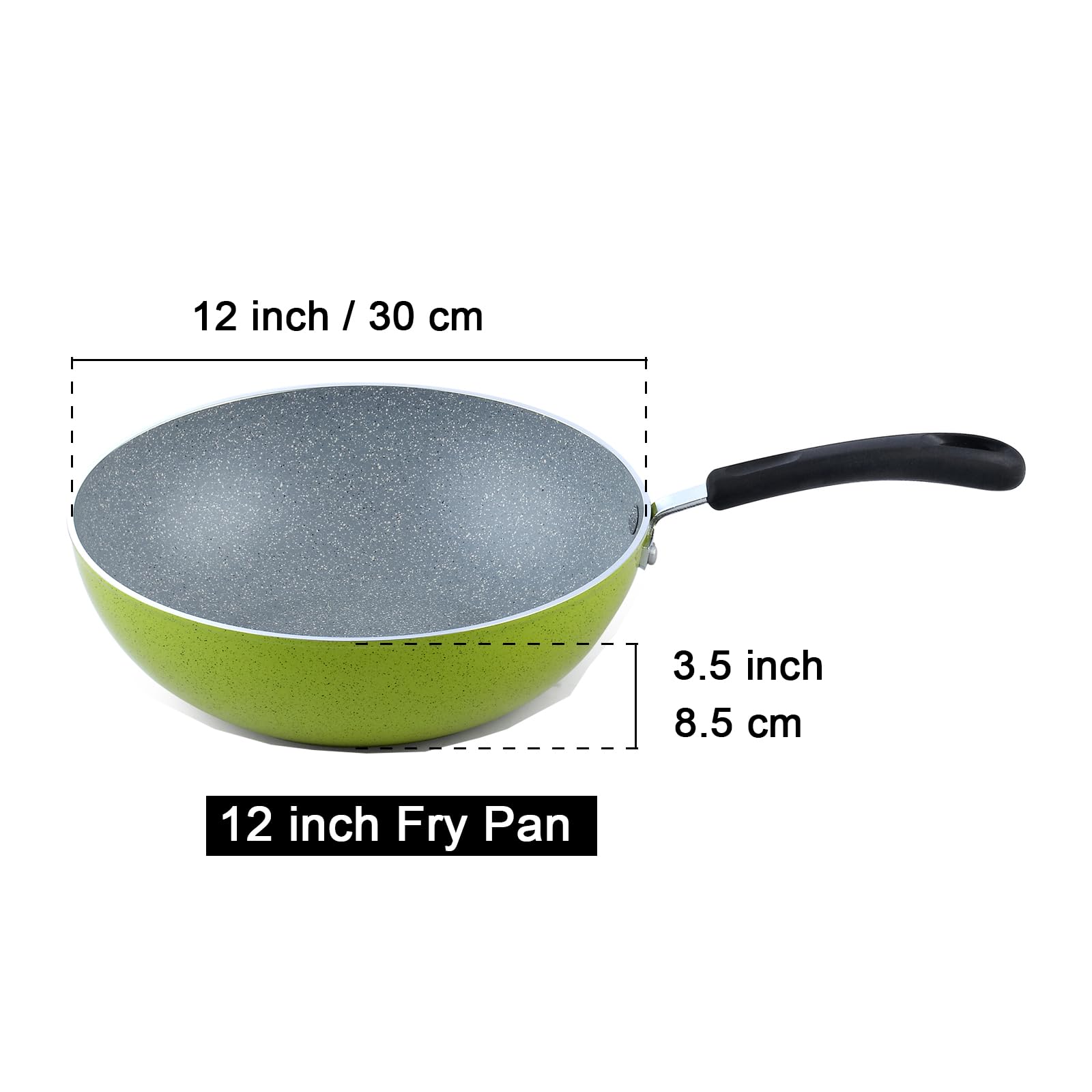 Cook N Home 2596 Nonstick Stir Fry Pan, Green Marble Pattern, 30cm 12-Inch Wok