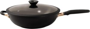 meyer accent series hard anodized nonstick stirfry/wok with helper handle and glass lid, 12.75 inch, matte black