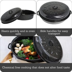Mirro 15" Black Covered Oval Roaster with Lid for Roasting Turkey, Meats