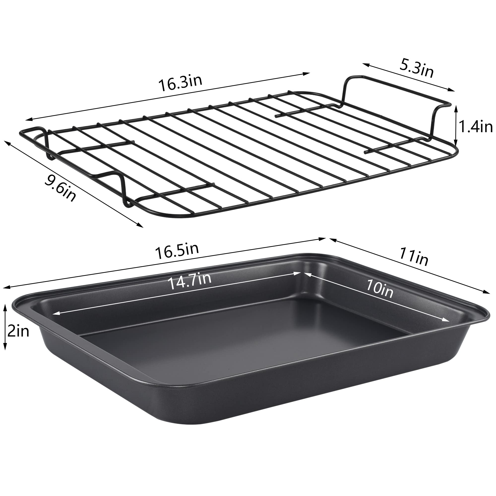 Kitcom Nonstick Roasting Pan with Rack, 16.5x11x2 Inch Turkey Roaster for Turkey, Chicken, Meat & Vegetables, Lasagna(Gray)