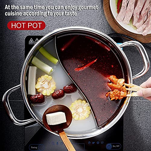 Panghuhu88 11inch Hot Pot with Divider Lid Stainless Steel Shabu Shabu Pot for Induction Cooktop Gas Stove Kitchen Cooker, Dual Sided Soup Cookware with 2 Soup Ladles