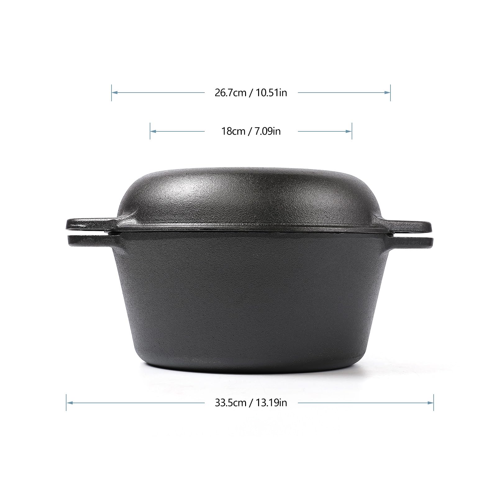 HAWOK Pre-seasoned Cast Iron 2 in 1 Dutch Oven with Loop Handles 5-qt Cast Iron Dutch Oven Pot with Lid Black