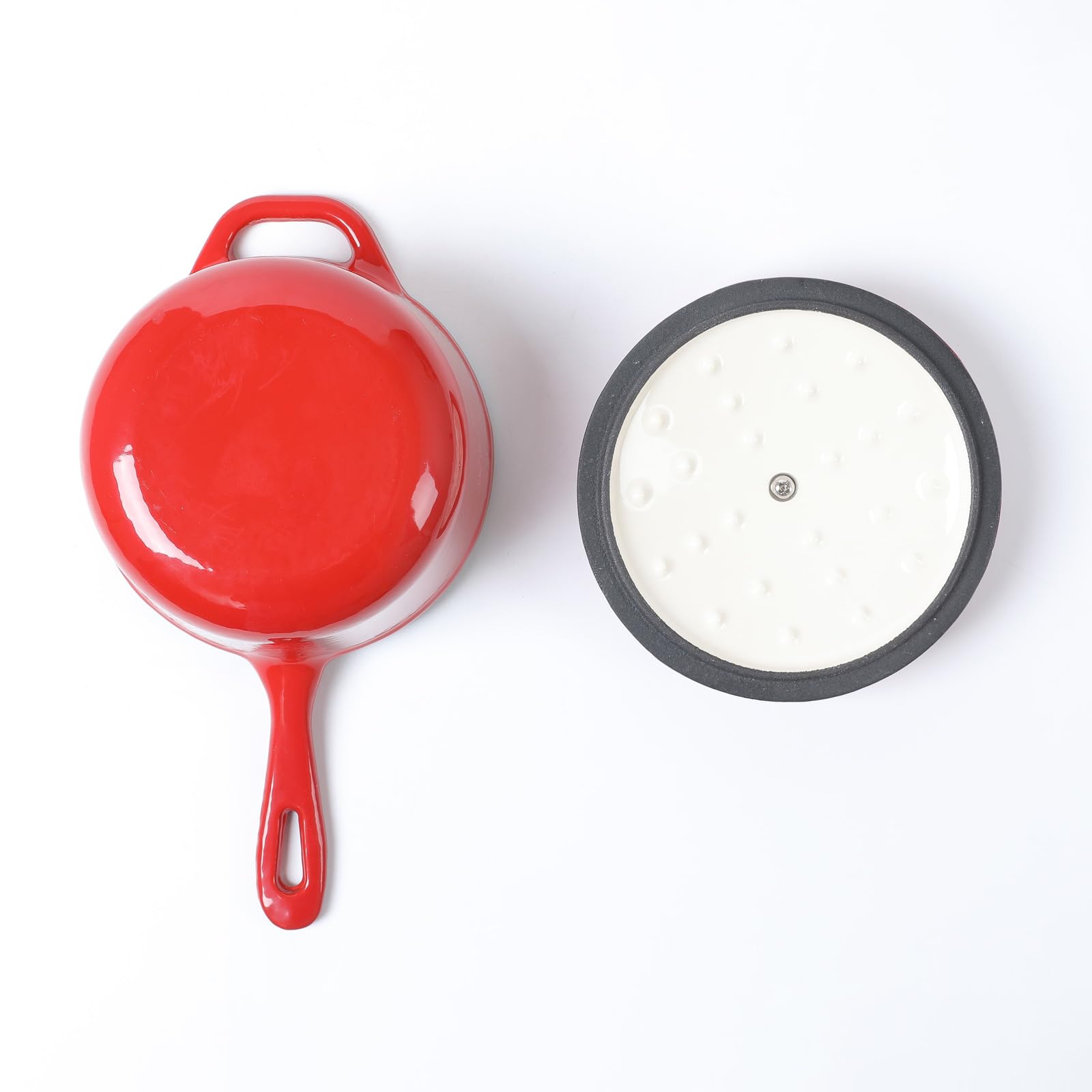 HAWOK Enameled Cast Iron Mini Saucepan, 1QT Saucepan with Lid and Long Handle, Red