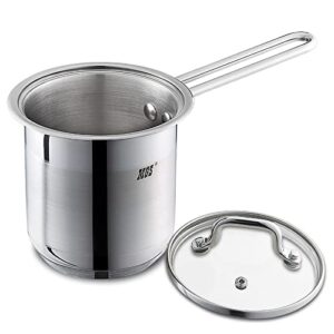 premium 18/10 stainless steel stockpot milk pan with glass lid,1.6-quart sauce pan professional cooking pot cookware with long heatproof handle,easy clean & dishwasher safe
