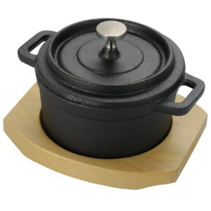 gibson 93061.03 campton 0.3 qt. mini round cast iron casserole dutch oven with lid & wooden base