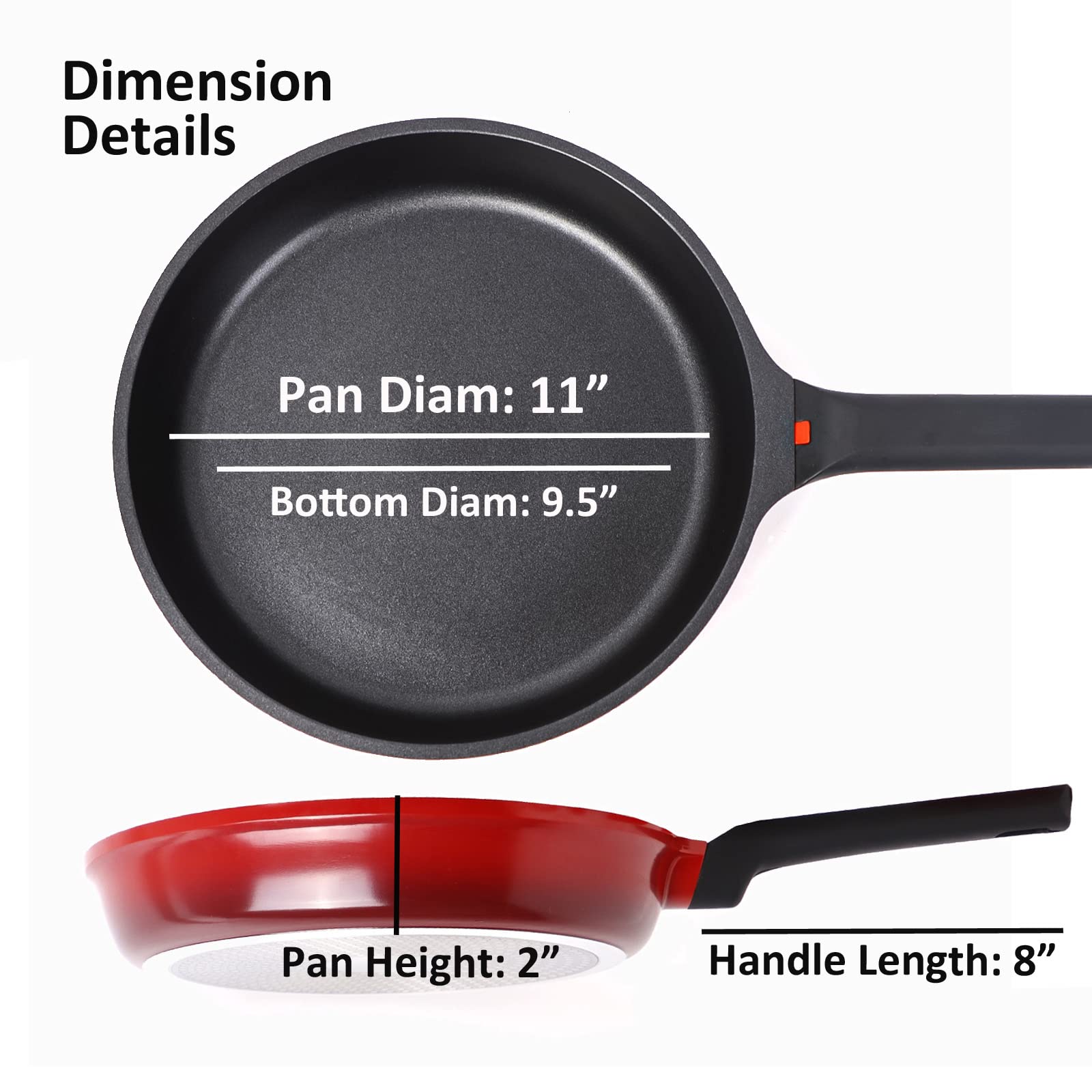 DIIG Non Stick Frying Pan with Lid, 11 IN 100% PFOA Free Stickless Skillet for Cooking, 11 Inch Food Grade Aluminum Chef Pan for Kitchen, Gas, Electric Stove Top, Induction Compatible