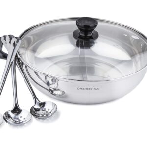 Lake Tian Stainless Steel Shabu Shabu Hot Pot, Dual Sided Yin Yang Hot Pot with Divider Include 3 Pot Spoons, 12 Inch 30 cm鸳鸯火锅