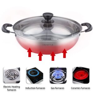 Lake Tian Stainless Steel Shabu Shabu Hot Pot, Dual Sided Yin Yang Hot Pot with Divider Include 3 Pot Spoons, 12 Inch 30 cm鸳鸯火锅