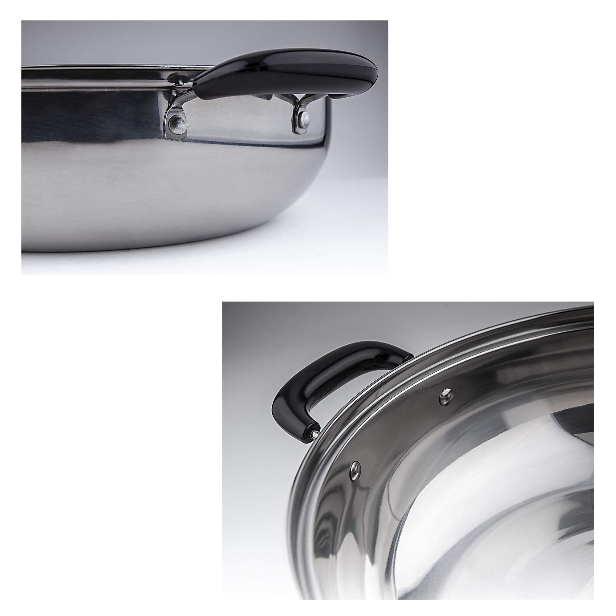 Lake Tian Stainless Steel Shabu Shabu Hot Pot, Dual Sided Yin Yang Hot Pot with Divider Include 3 Pot Spoons, 12 Inch 30 cm鸳鸯火锅