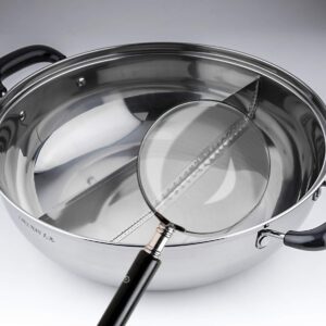 Lake Tian Stainless Steel Shabu Shabu Hot Pot, Dual Sided Yin Yang Hot Pot with Divider Include 3 Pot Spoons, 12 Inch 30 cm鸳鸯火锅