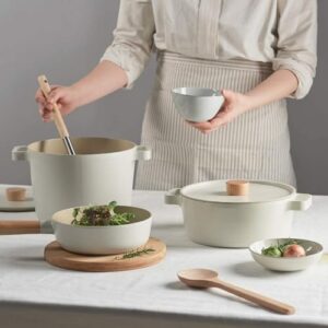 Fika NEOFLAM FIKA Deep Stock Pot for Stovetops and Induction | Glass Lid with Wood Knob | Made in Korea (8.7in / 4.9qt)