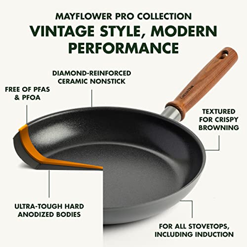 GreenPan Mayflower Pro Hard Anodized Healthy Ceramic Nonstick, 2QT Saucepan Pot with Lid, Vintage Wood Handle, PFAS-Free, Induction, Charcoal Gray