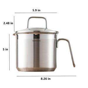 KANGXW Stainless Steel Milk Pot, 1.5 Quart Pan, With Pour Spout and Filter Glass Lid Induction Milk Pots, Sauce, Gravy, Pasta Stock Pot (1.5qt)