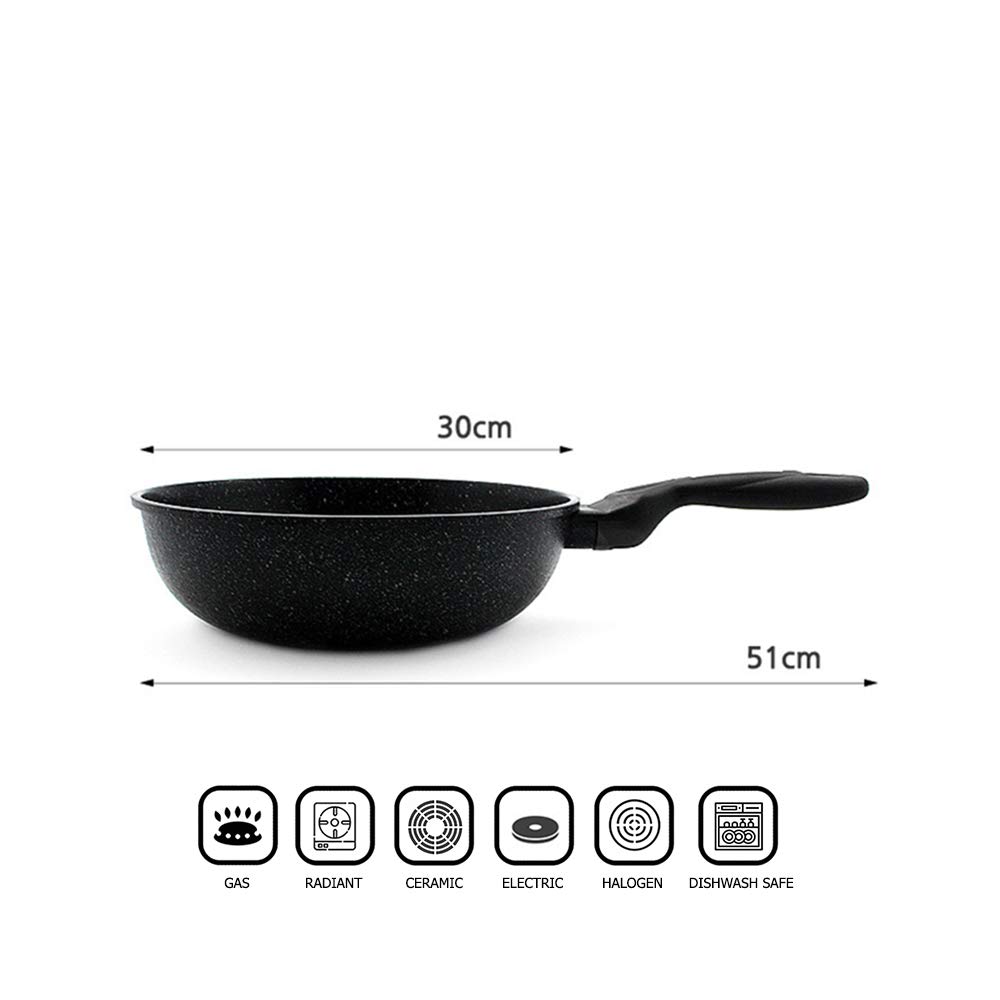 Dream Chef Marble Coated Cast Aluminum Non Stick Frying Wok (30cm / 12 Inch)