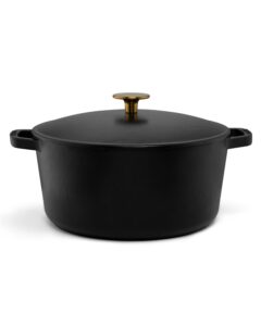milo by kana 5.5-quart enameled cast iron dutch oven with lid | premium casserole cooking pot | enamel coating inside and out | oven safe and dishwasher friendly (black with gold knob)
