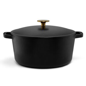 Milo by Kana 5.5-quart Enameled Cast Iron Dutch Oven with Lid | Premium Casserole Cooking Pot | Enamel Coating Inside and Out | Oven Safe and Dishwasher Friendly (Black with Gold Knob)