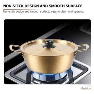 YARDWE Korean Ramen Noodle Pot Stainless Steel Ramyun Cooker with Double Handle and Lid Soup Stew Pot Stockpot Instant Cooking Bowl for Home Restaurant 18cm Golden