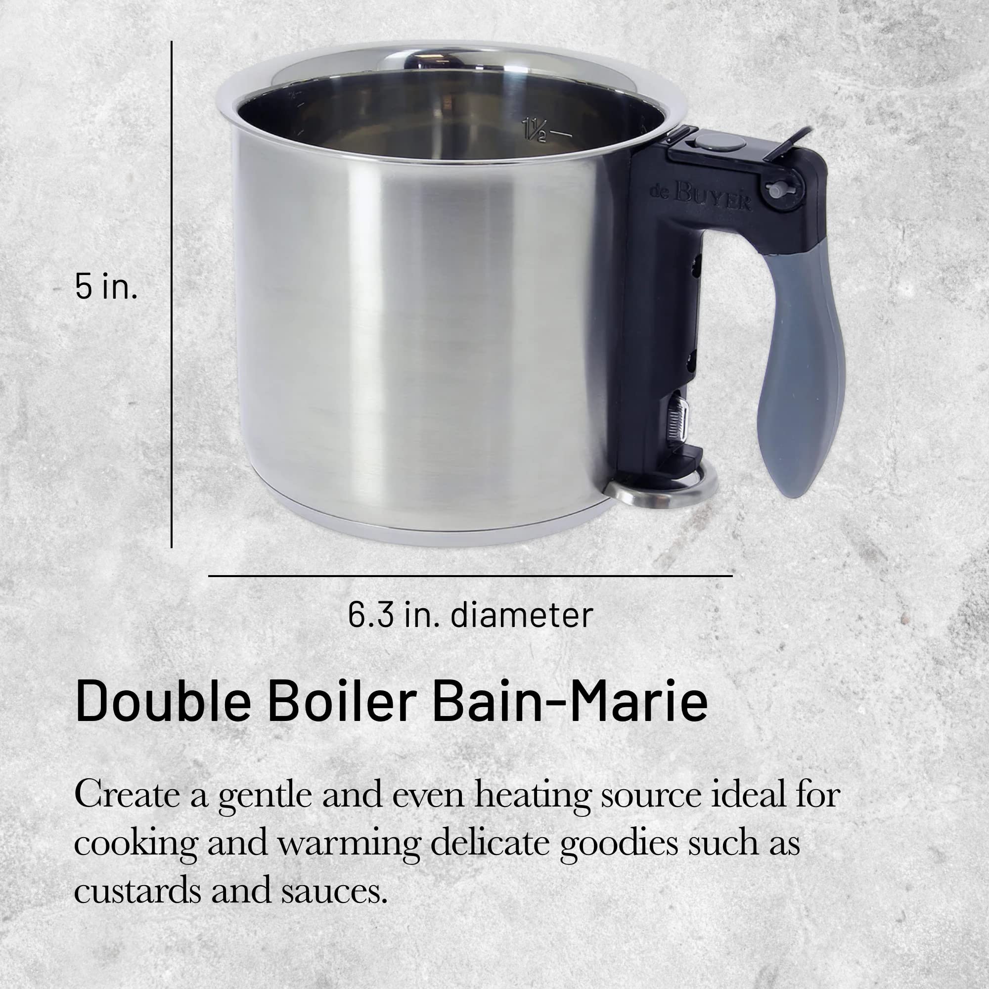 de Buyer Double Boiler Bain-Marie - 1.6 qt - Ideal for Cooking, Warming & Defrosting Delicate Foods, Including Custards & Sauces - Easy to Use