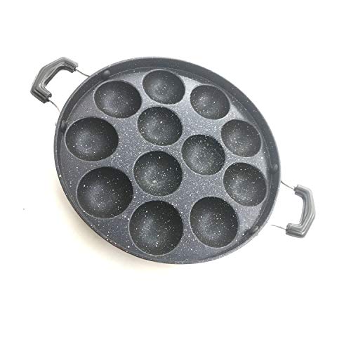 DBY Non-Stick Aluminium Appam Patra 12 Cavity with 2 Side Handle and Stainless Steel lid Paniyaram Appam Pan Maker Gas Top Compatible only