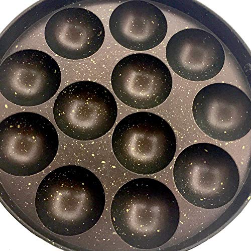 DBY Non-Stick Aluminium Appam Patra 12 Cavity with 2 Side Handle and Stainless Steel lid Paniyaram Appam Pan Maker Gas Top Compatible only