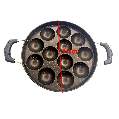 DBY Non-Stick Aluminium Appam Patra 12 Cavity with 2 Side Handle and Stainless Steel lid Paniyaram Appam Pan Maker Gas Top Compatible only