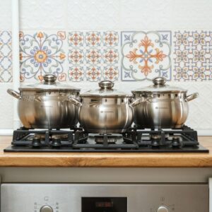 Daniks Classic Stainless Steel Kitchen Induction Pot Cookware Set | 6-Piece | Dishwasher Safe Pots with Lid | 2 Quart + 3 Quart + 4 Quart | Measuring Scale | Silver