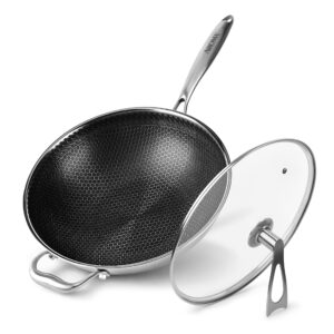 AROMA® Non-Stick Stainless Steel Wok Pan with Self-Balancing Lid and Honeycomb SurfaceGuard Technology (12.5 Inches/ 5Qt.)