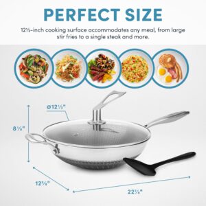 AROMA® Non-Stick Stainless Steel Wok Pan with Self-Balancing Lid and Honeycomb SurfaceGuard Technology (12.5 Inches/ 5Qt.)